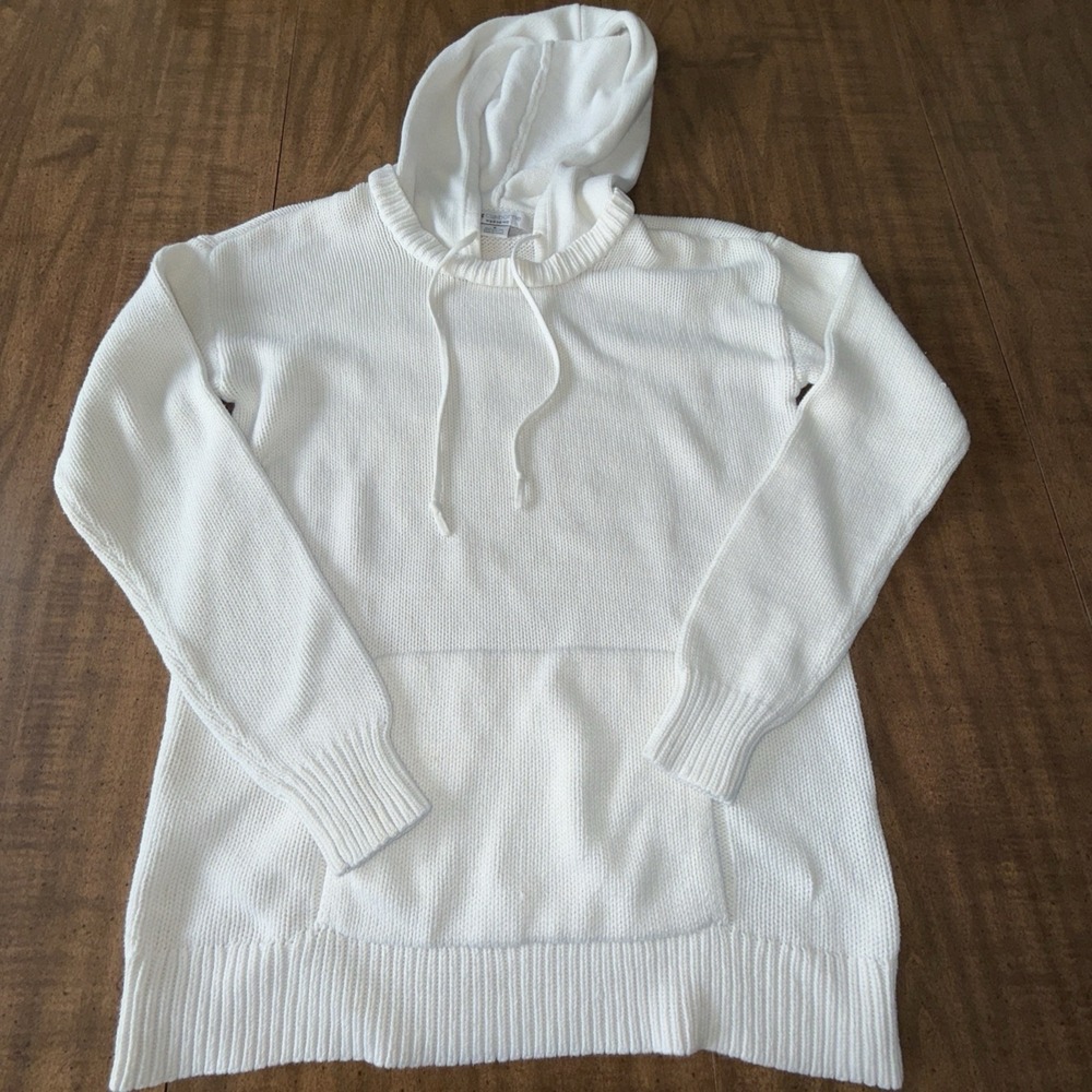 Liz Claiborne Weekend Pullover Hoodie Sweater Top Womens Knit Small Cream